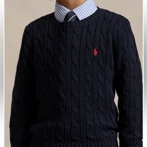 Ralph Lauren Navy Cable-Knit Crewneck with Red Pony